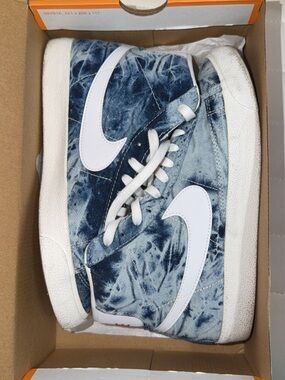 Nike Blazers Blue Tie-Dye High-Top Sneakers with White Swoosh